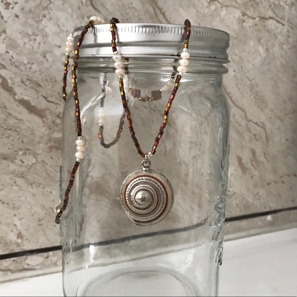 🪞 cultured pearl seashell pendant necklace